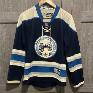 Reebok Navy and Cream Blue Jackets Jersey